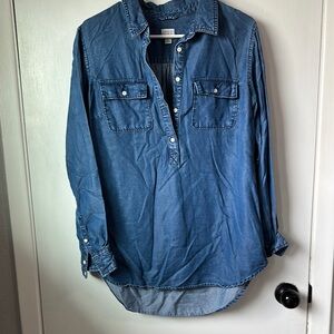 Blue Denim Button-Up tunic Shirt